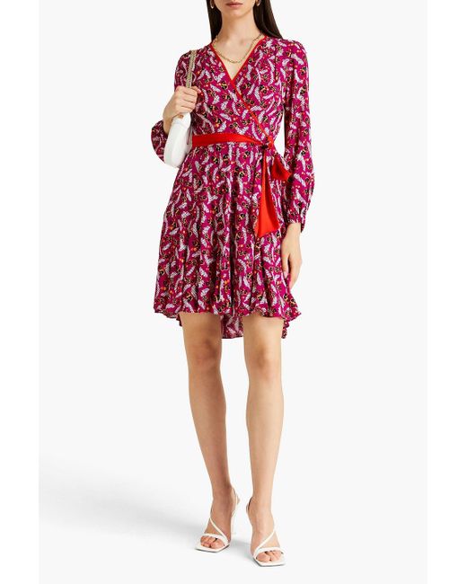 Diane von Furstenberg Pink Linsey bedrucktes mini-wickelkleid aus crêpe