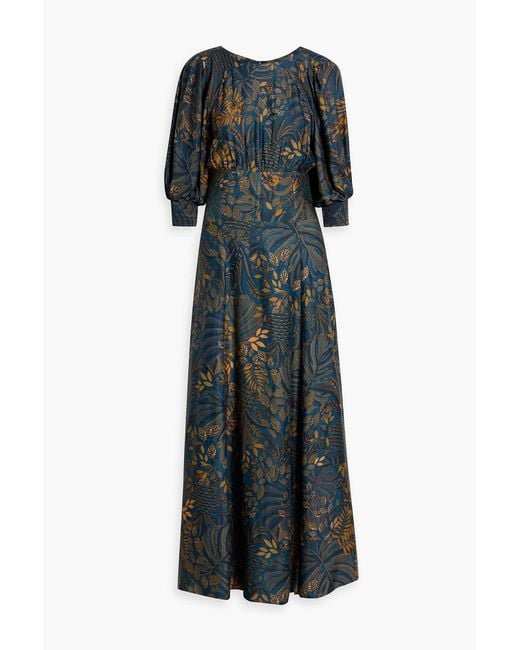 Farm Rio Blue Printed Crepe De Chine Maxi Dress