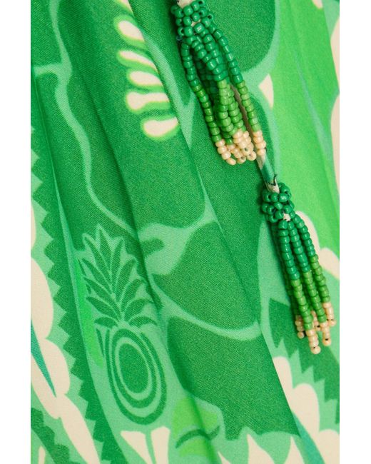 Farm Rio Green Slip dress in midilänge aus satin mit floralem print und cut-outs