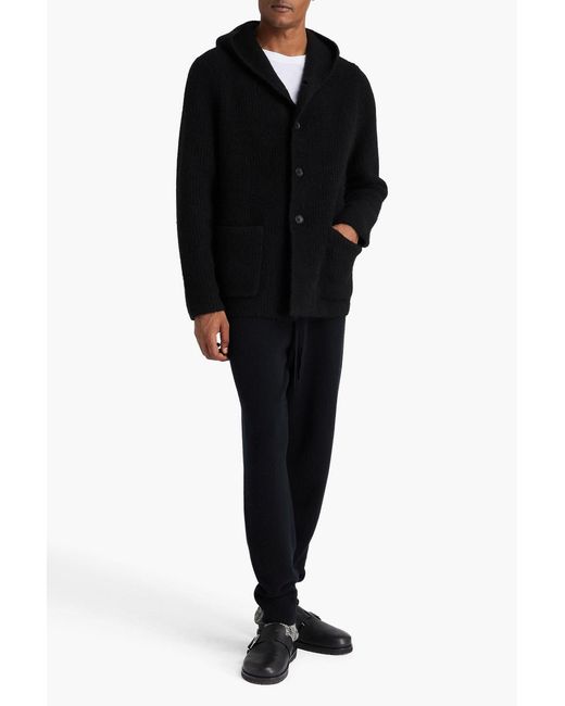 James Perse Black Hunky Waffle-Knit Hooded Cardigan for men