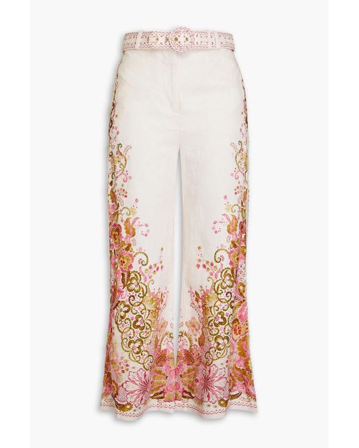Zimmermann Pink Floral-print Linen Kick-flare Pants