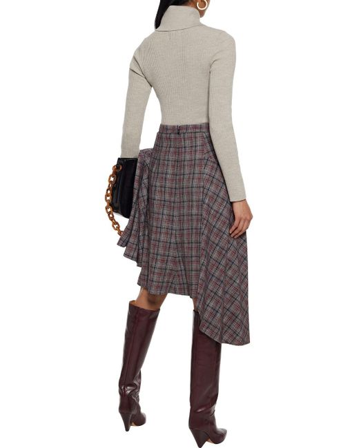 Isabel Marant Gray Diesty Asymmetric Checked Wool And Cotton-blend Skirt