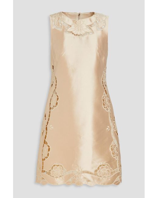 Dolce & Gabbana Natural Embroidered Silk-twill Mini Dress
