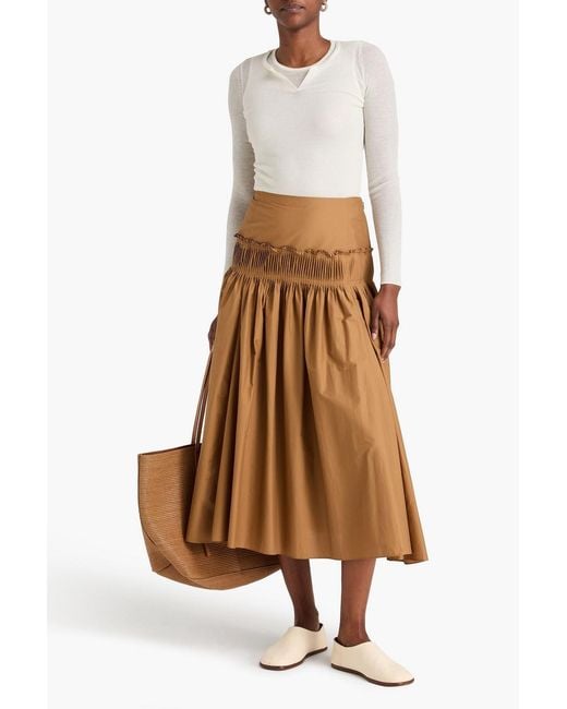 Theory Natural Gathered Cotton-blend Midi Skirt
