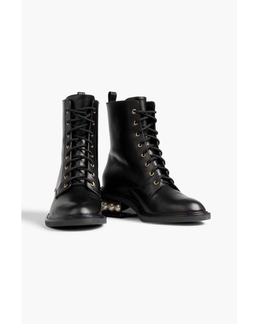 Nicholas Kirkwood Black Casati Embellished Leather Combat Boots