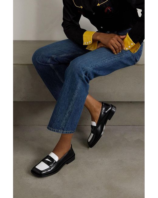 The Attico Black Amanda Logo-Debossed Two-Tone Leather Loafers