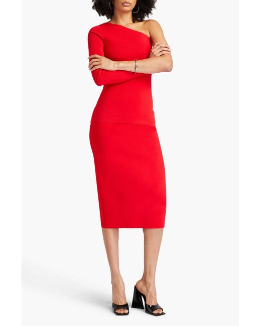 Victoria Beckham Stretch knit Midi Pencil Skirt in Red Lyst UK