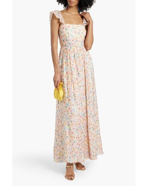 Mikael Aghal Natural Pintucked Floral-print Gauze Maxi Dress