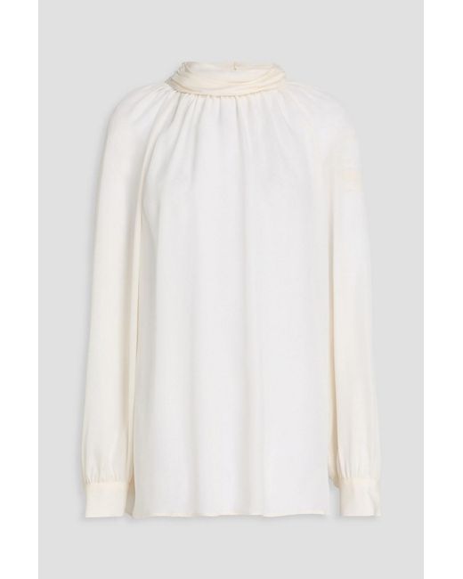 Nili Lotan White Axelle Silk Crepe De Chine Turtleneck Top