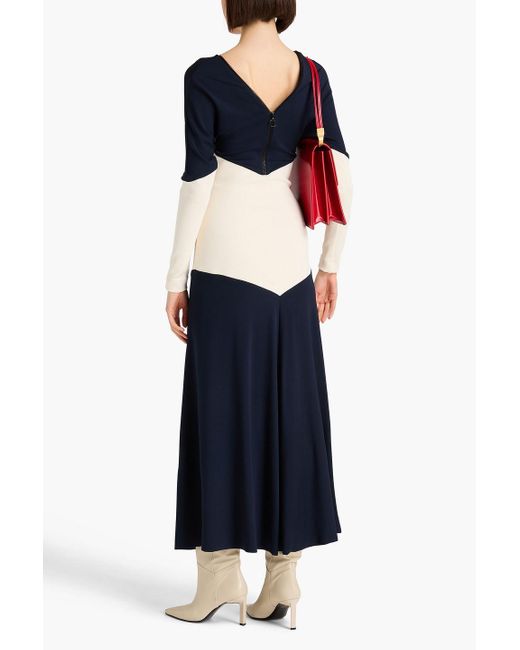 Victoria Beckham Blue Two-tone Ribbed Jersey Midi Dress