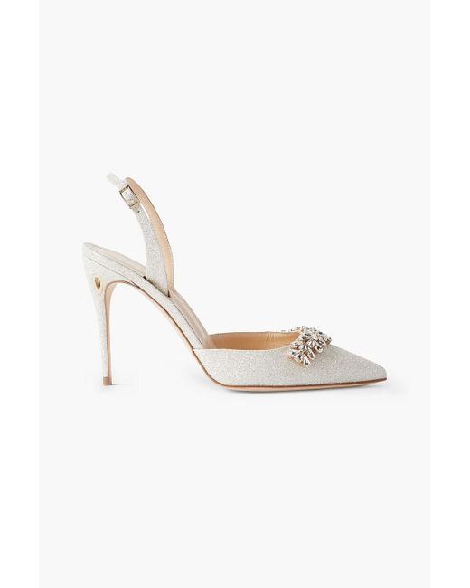 JENNIFER CHAMANDI Metallic Vittorio 105 Crystal-embellished Glittered Woven Slingback Pumps