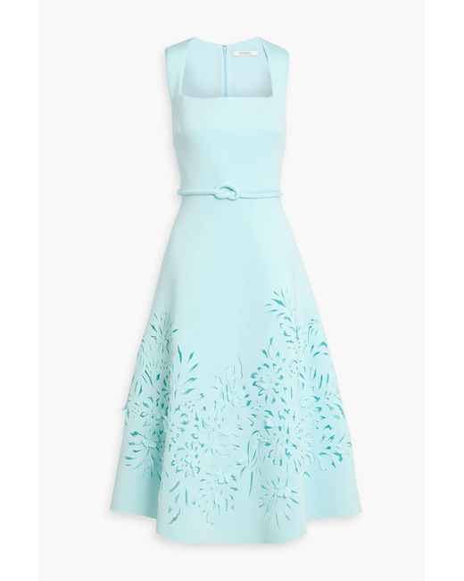Badgley Mischka Blue Laser-cut Appliquéd Scuba Midi Dress