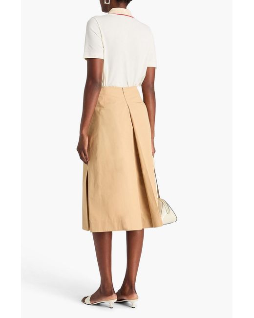 Tory Burch Natural Pleated Cotton-Twill Midi Skirt