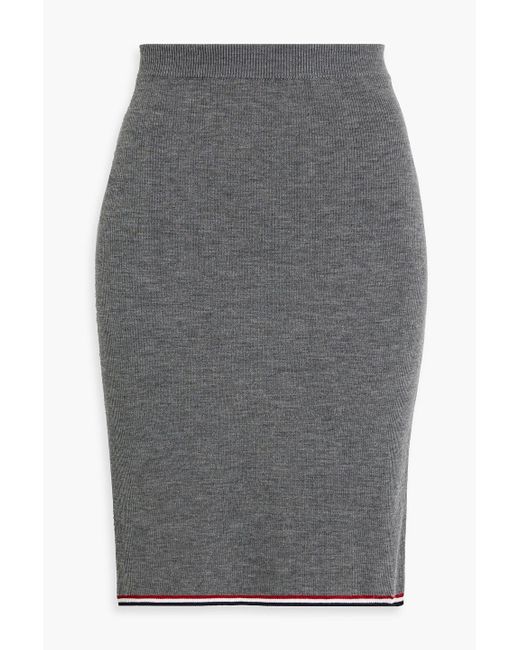 Thom Browne Gray Ribbed Wool-blend Pencil Skirt