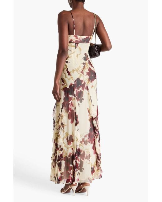 Nicholas White Ruffled Printed Silk-Chiffon Gown