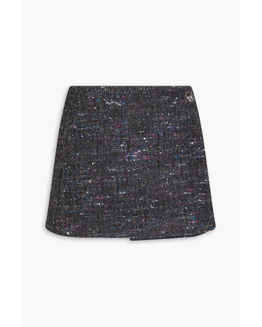 Ganni Black Donegal Wool-blend Bouclé Mini Wrap Skirt