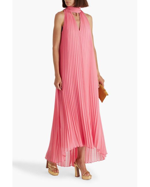 Badgley Mischka Pink Cutout Pleated Chiffon Maxi Dress