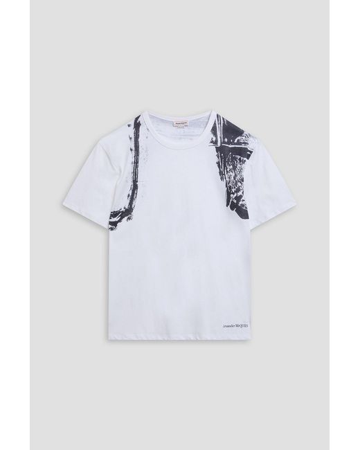 McQueen White Printed Cotton-Jersey T-Shirt for men