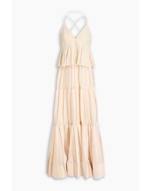 Jonathan Simkhai Natural Delania gestuftes maxikleid aus georgette und baumwollpopeline