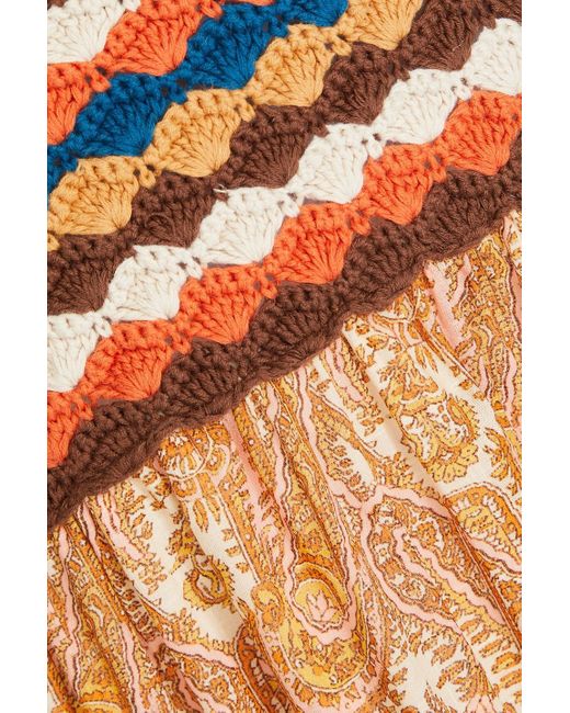 Zimmermann White Midikleid aus baumwoll-voile und häkelmaterial mit paisley-print