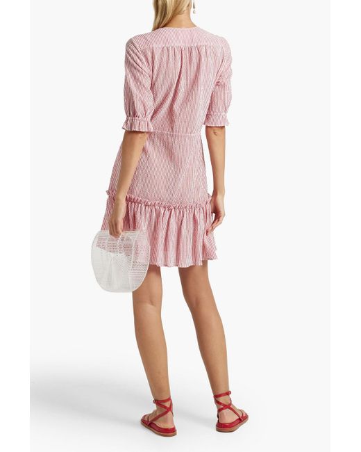 Saloni Pink Billie Ruffled Striped Cotton-blend Seersucker Mini Dress