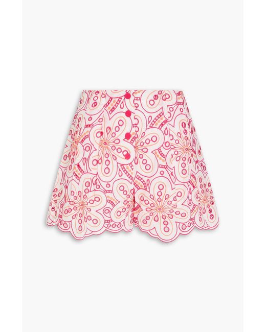 Charo Ruiz Pink Gabrielle Broderie Anglaise Cotton-Blend Shorts