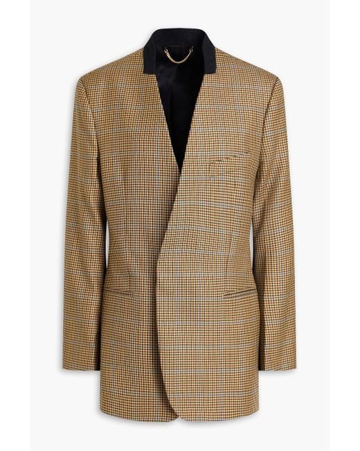 Victoria Beckham Brown Houndstooth Wool-Tweed And Grain De Poudre Blazer