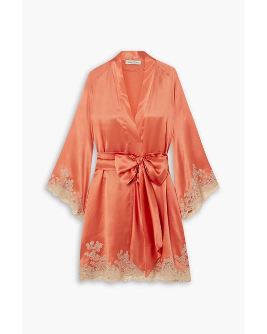 Carine Gilson Orange Lace-trimmed Silk-satin Robe