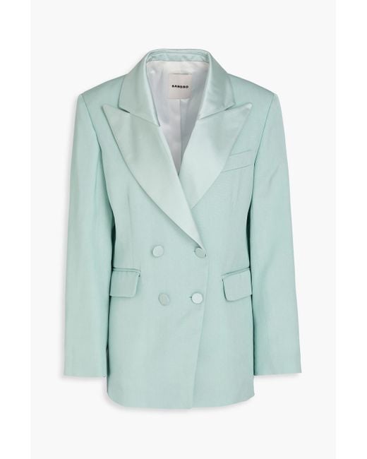 Sandro Blue Double-breasted Crepe Blazer