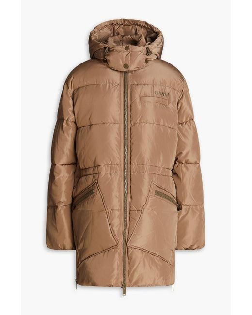 Ganni Brown Quilted Shell Hooded Parka