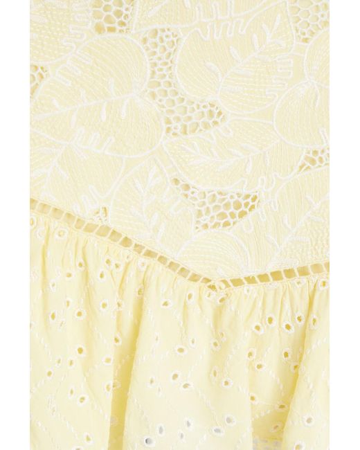 LoveShackFancy Natural Eliza Broderie Anglaise-paneled Macramé Lace Mini Skirt