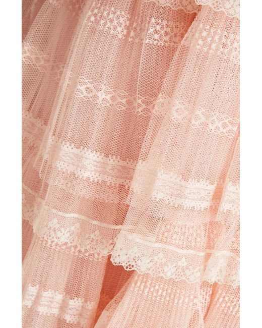 RED Valentino Pink Tiered Lace-trimmed Tulle Midi Dress