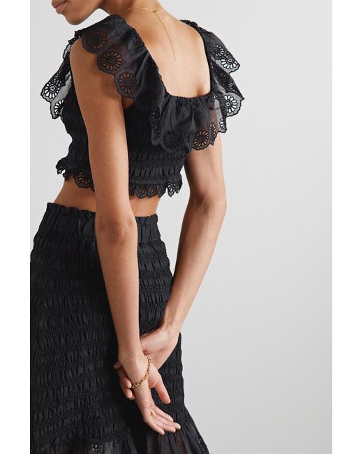 Sea Black Blaine verkürztes oberteil aus baumwolle mit lockstickerei und raffungen