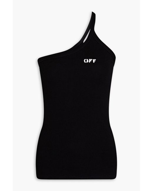 Off-White c/o Virgil Abloh Black One-shoulder Printed Stretch-cotton Jersey Top