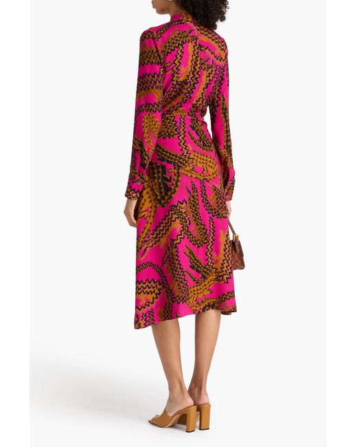 Farm Rio Red Printed Crepe Midi Dress