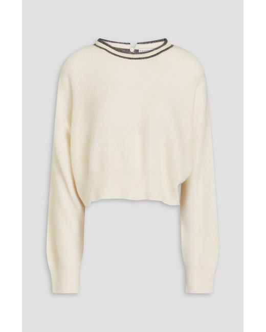 Brunello Cucinelli White Cropped pullover aus einer alpaka-baumwollmischung mit zierperlen