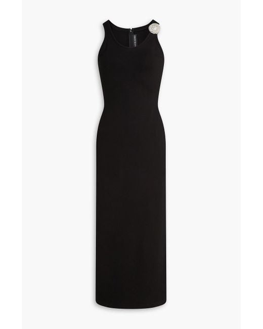 David Koma Black Crystal-Embellished Jersey Midi Dress