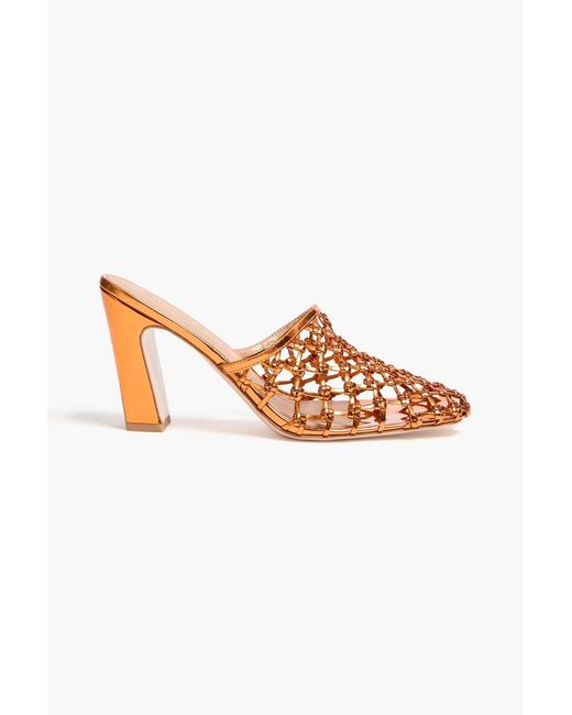 STUDIO AMELIA White Silas 90 Woven Mirrored Mules