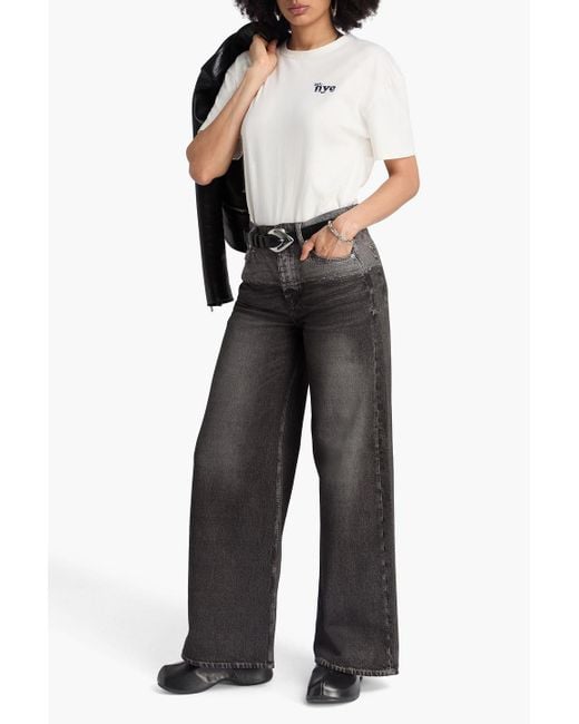 Rag & Bone Gray Miramar hose mit weitem bein aus baumwollfleece mit print und denim-effekt