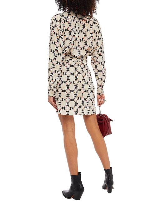 Isabel Marant White Wrap-Effect Draped Printed Silk-Blend Crepe De Chine Mini Skirt