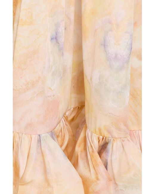 Zimmermann Natural Tiered Printed Silk-Satin Maxi Skirt