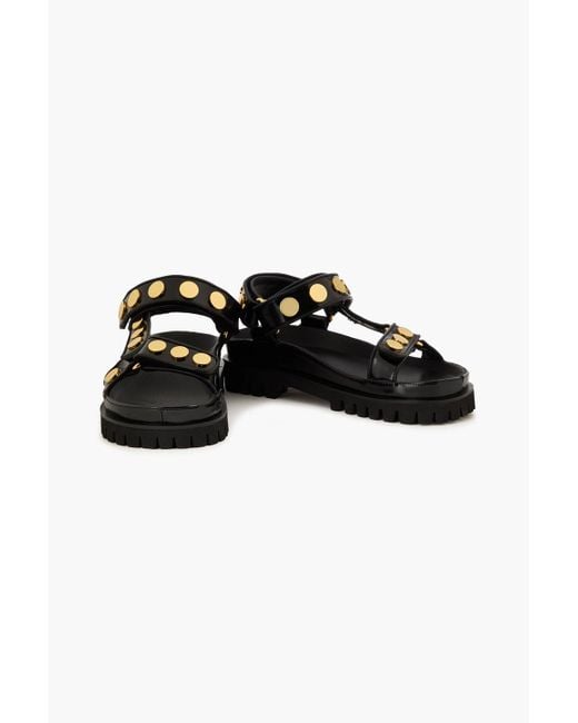 Sandro Black Studded Glossed-leather Sandals