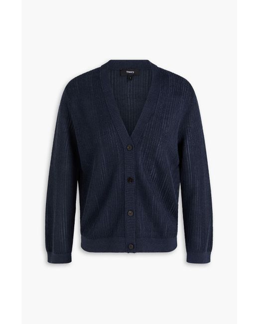 Theory Blue Ribbed Linen-blend Cardigan