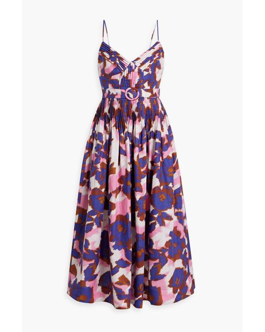 Nicholas Purple Mireille Belted Printed Linen Maxi Dress