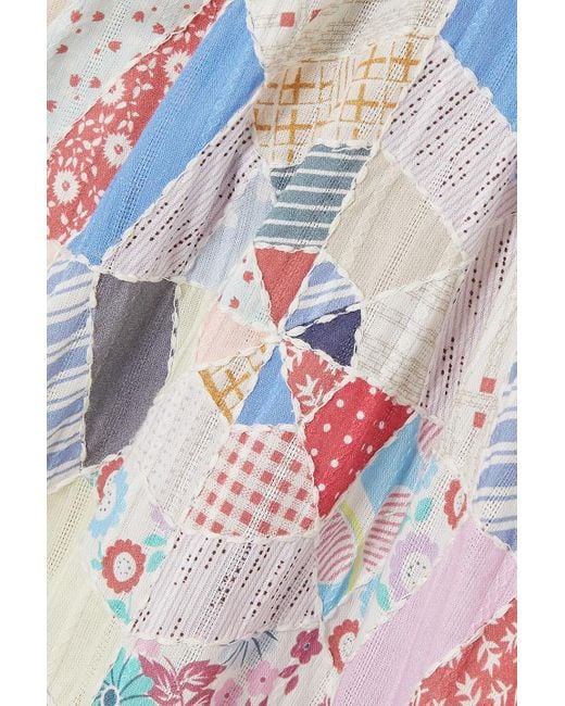 Sea White Quin maxikleid aus bedruckter baumwolle in patchwork-optik mit cut-outs und häkelbesätzen