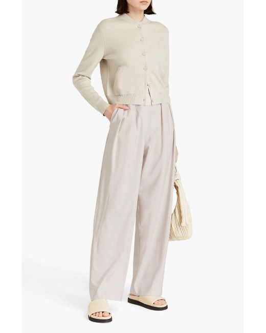 Theory White Pleated Wool-blend Wide-leg Pants