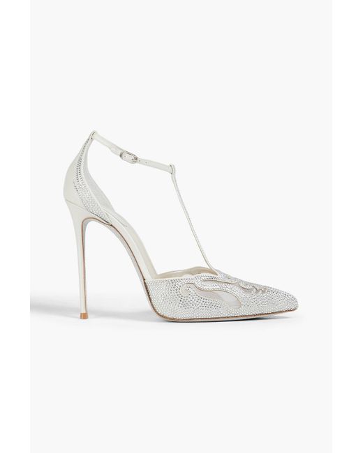 Rene Caovilla White Embellished Leather, Mesh, And Satin Pumps