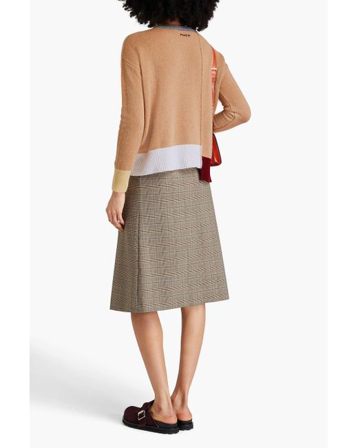 Marni Brown Color-block Cashmere Sweater