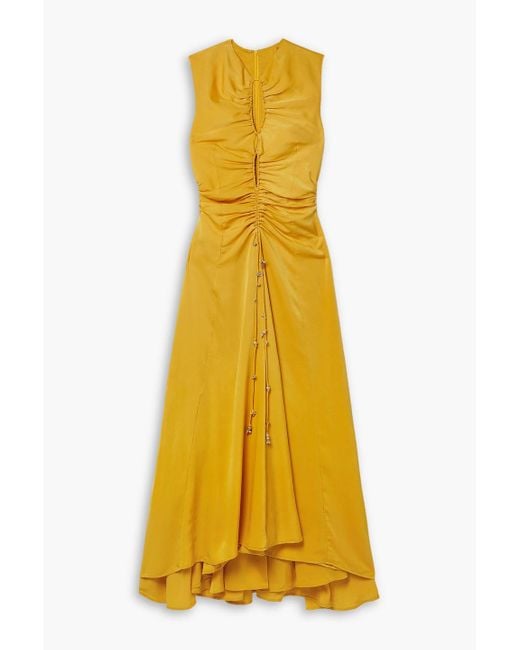 Altuzarra Yellow Kaya Asymmetric Ruched Cutout Satin-crepe Maxi Dress