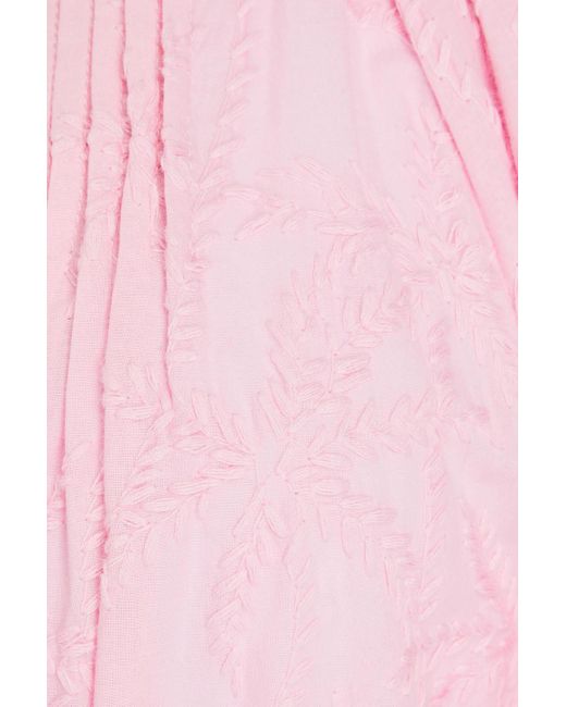 Maje Pink Ruffled Embroidered Cotton Mini Dress
